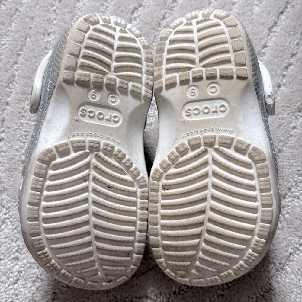 Kids Crocs Classic Silver Glitter Clogs